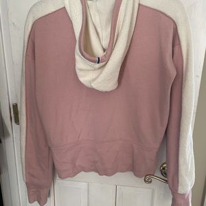 Pink and white champion zip up hoodie